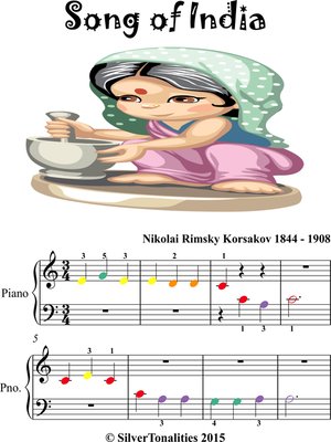cover image of Song of India Beginner Piano Sheet Music with Colored Notes